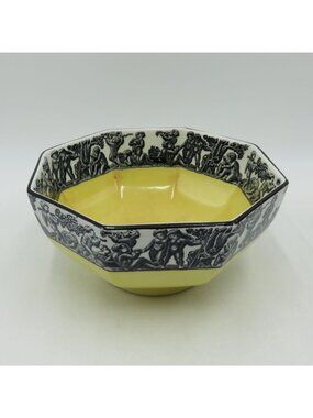 Vintage Cauldon Ware Yellow & Black Octagonal Ceramic Bowl 7.3"